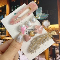 Clema pentru par metalica AGF012SS - Auriu cu Perle si Strasuri, Set 4 bucati